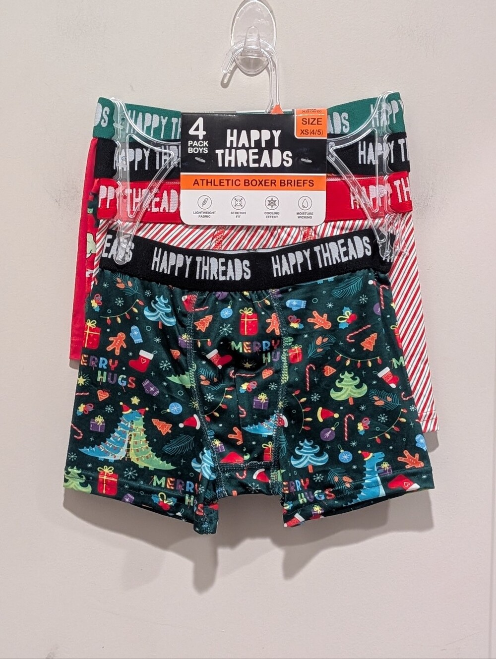 Holiday Threads Boys' Holiday Print Boxer Briefs - Black/Green/Red - 4 Pack